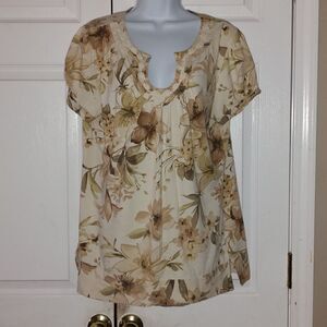Caribbean Joe tan floral print short sleeve shirt  Sz XL